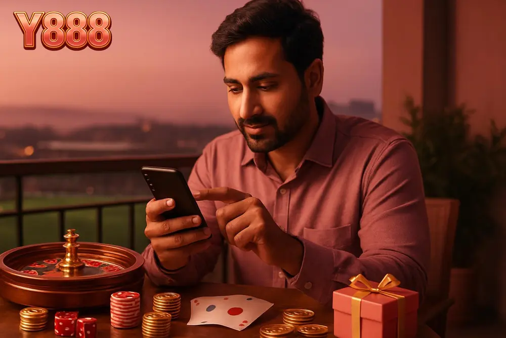 Y888 Login โ a Pakistani man unlocking his phone to sign into an app while sitting on his balcony in the evening Y888 Login โ a Pakistani man unlocking his phone to sign into an app while sitting on his balcony in the evening
